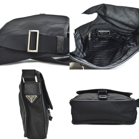 Prada Bag Leather Nylon Crossbody Triangle Black Shoulder - Picture 1 of 3